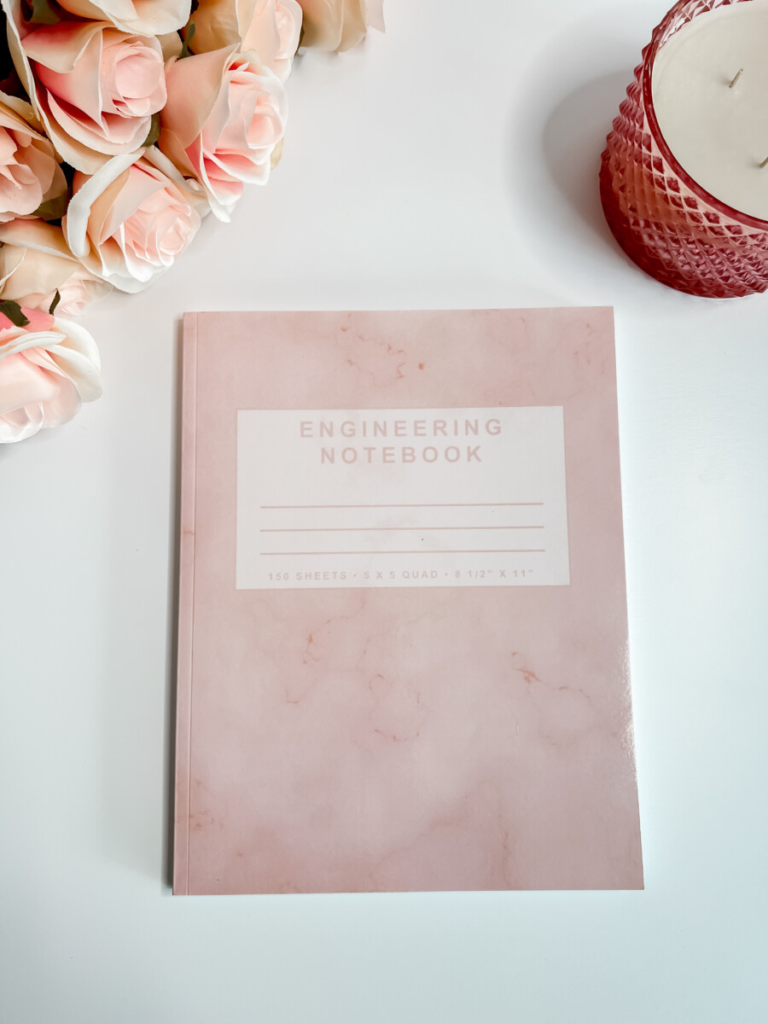 Student engineering notebook paperback with pink marble cover design